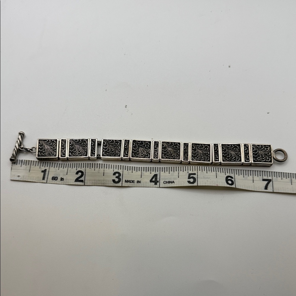 Lois Hill Silver-Tone Square Link Bracelet with Filigree Detail